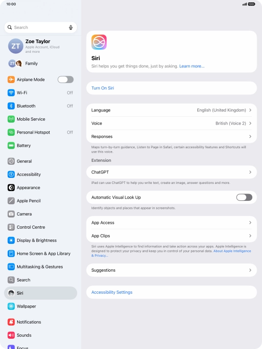 If it's the first time you use Siri AI, press Turn On Siri.