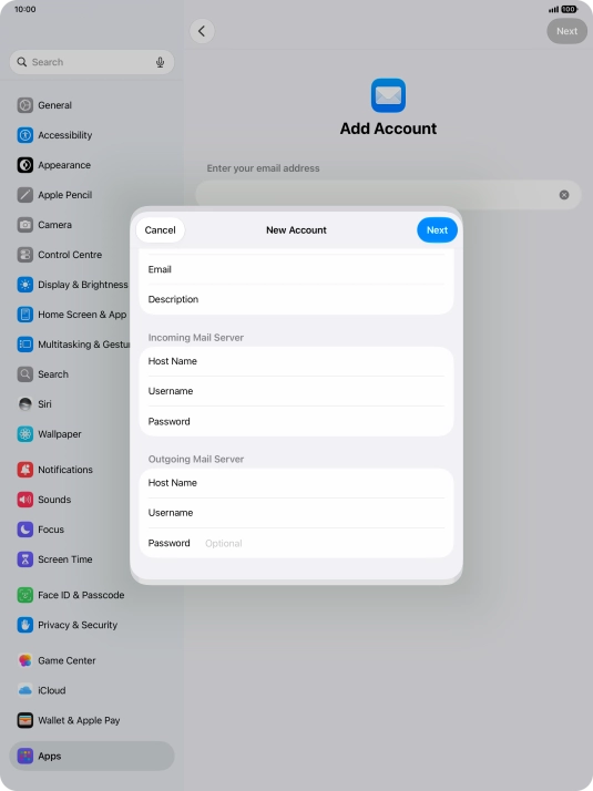 Press Password and key in the password for your email account. Please note that if you're using Vodafone's outgoing server, leave the password field empty.