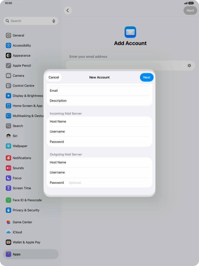 Press Password and key in the password for your email account. Please note that if you're using Vodafone's outgoing server, leave the password field empty.