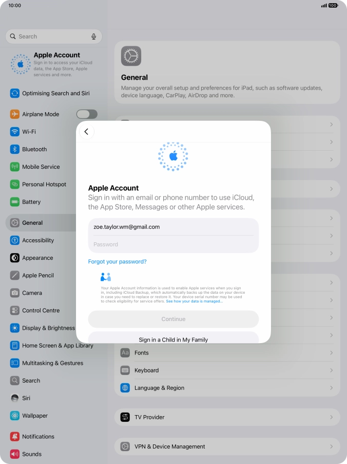 Press Password and key in the password for your Apple Account.