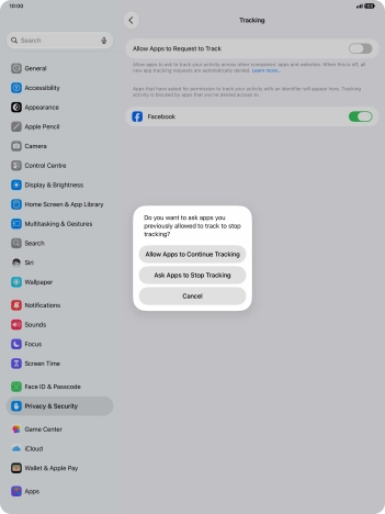 If you turn off the function, press the required setting.