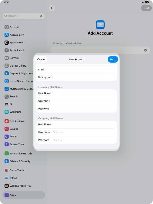 Press Username and key in the username for your email account. Please note that if you're using Vodafone's outgoing server, leave the username field empty.