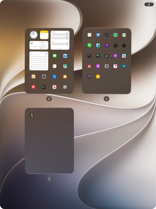 Press the field below the required home screen page to turn page view on or off.