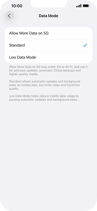 Press the required setting. Press the required setting.