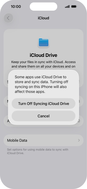 If you turn off the function, press Turn Off Syncing iCloud Drive.