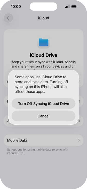 If you turn off the function, press Turn Off Syncing iCloud Drive.