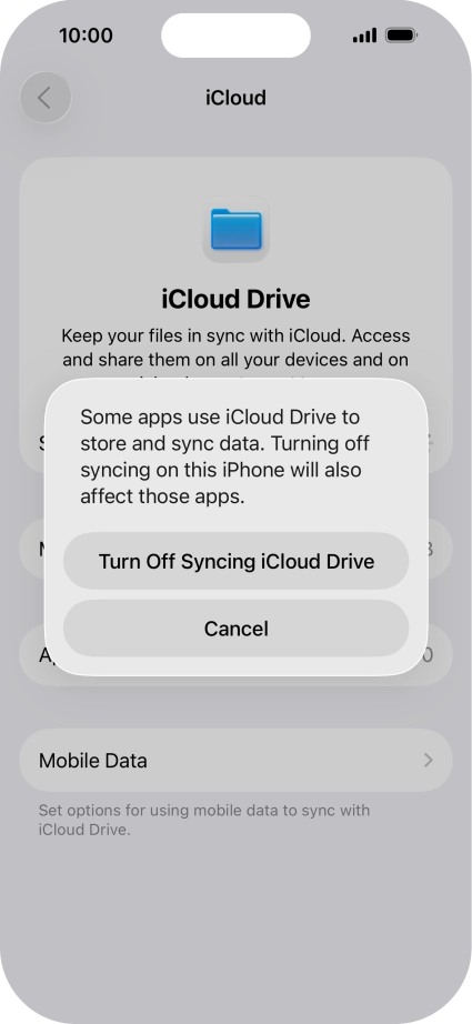 If you turn off the function, press Turn Off Syncing iCloud Drive.