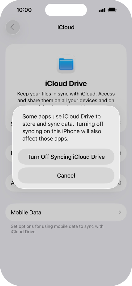 If you turn off the function, press Turn Off Syncing iCloud Drive.