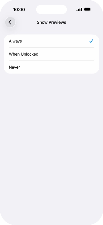 To select notification preview on the lock screen, press Always.