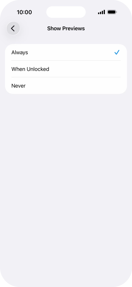 To select notification preview on the lock screen, press Always.