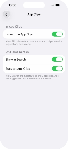 Press the indicators next to the required settings to turn them on or off.