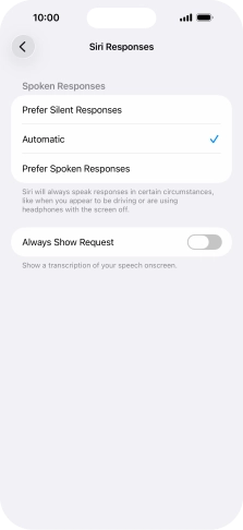 Press the required setting.