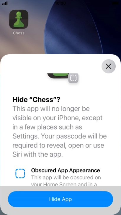 Press Hide App.