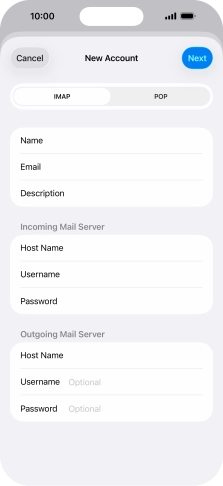 Press Username and key in the username for your email account.