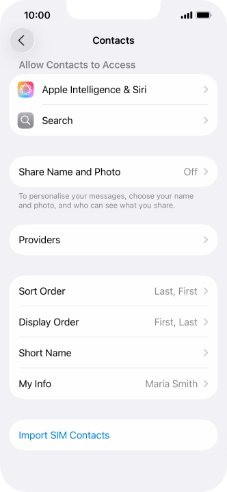 Press Import SIM Contacts.
