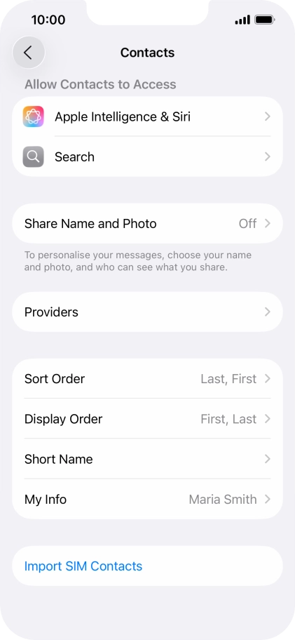 Press Import SIM Contacts.