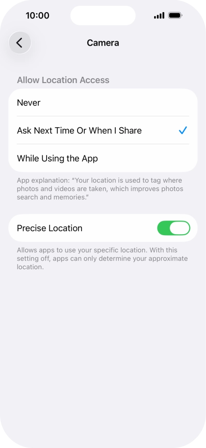Press the required setting to turn the function on or off.