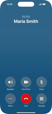 Press the end call icon to end the call and return to the home screen.
