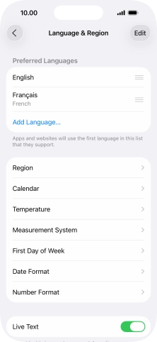 To subsequently select another language as the default language, press the move icon next to the required language and drag it to the top of the list.