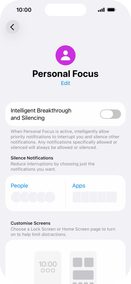 Press People and follow the instructions on the screen to select which contacts you would like to receive calls and notifications from when the selected focus mode is active.