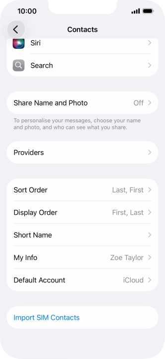 Press Import SIM Contacts.