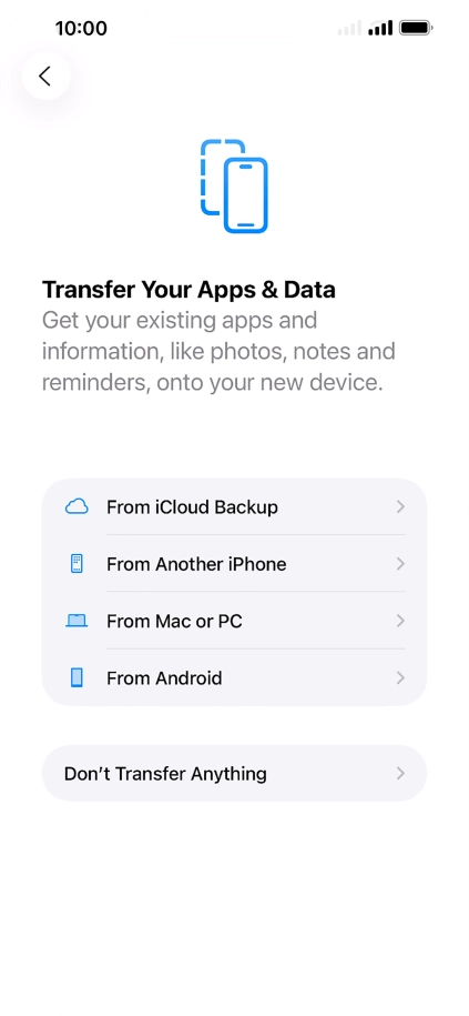 You can transfer content from an Android phone when your phone is activated for the first time and after a factory reset. When this screen is displayed, your phone is ready to transfer content from an Android phone.