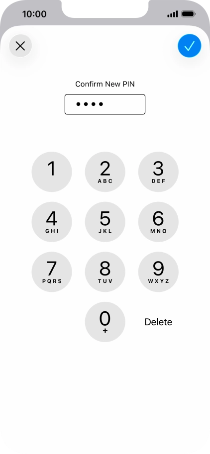 Key in the new PIN again and press the confirm icon.