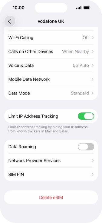 Press Delete eSIM and follow the instructions on the screen to delete your eSIM.