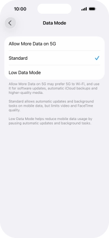 Press the required setting.