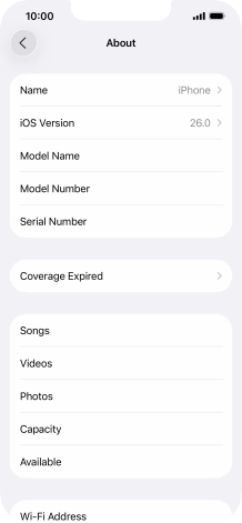 Your phone's software version is displayed next to iOS Version.