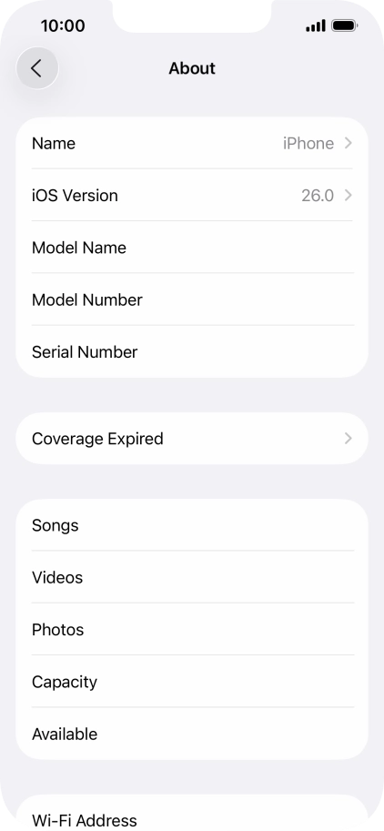Your phone's software version is displayed next to iOS Version.