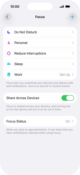 Press the required focus mode.
