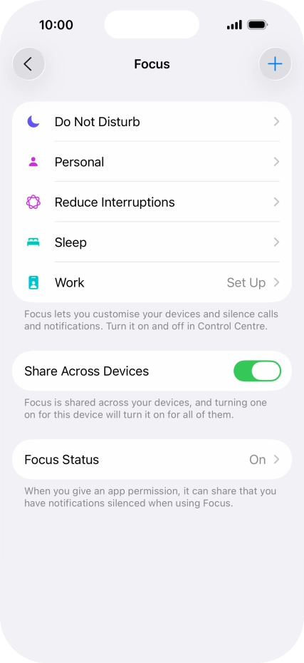 Press the required focus mode.
