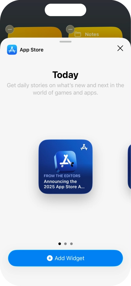 Slide your finger right or left on the screen to select the required widget size.