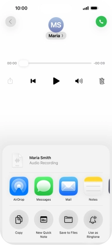 Press the required setting and follow the instructions on the screen to share or save the message.