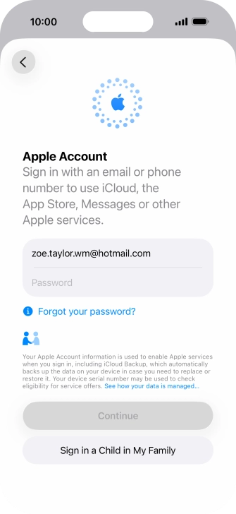 Press Password and key in the password for your Apple Account.