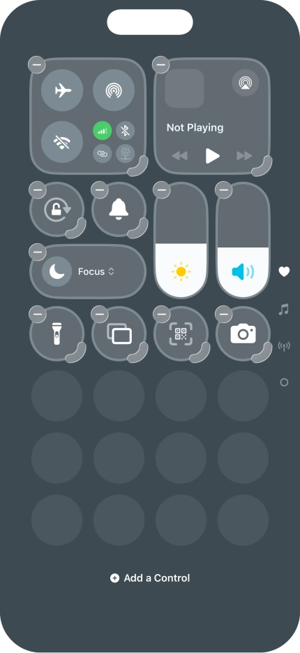 Press Add a Control and follow the instructions on the screen to add the required function to Control Centre.