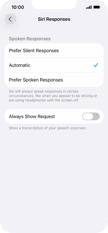 Press the required setting.