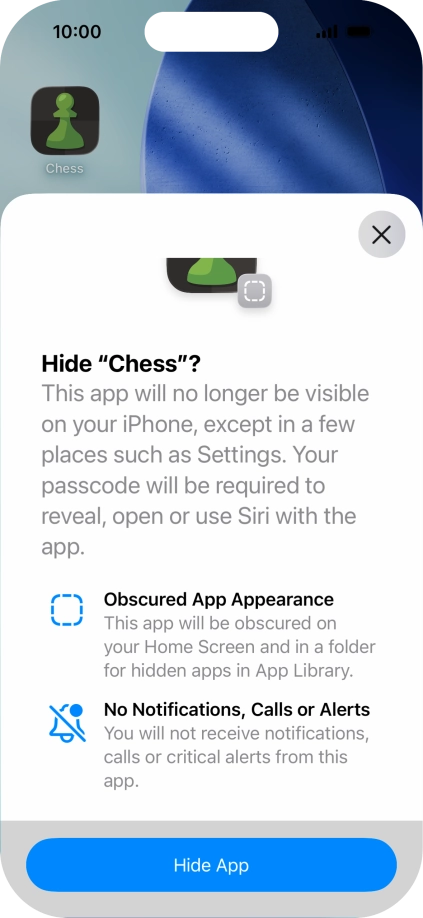 Press Hide App. Press Hide App.