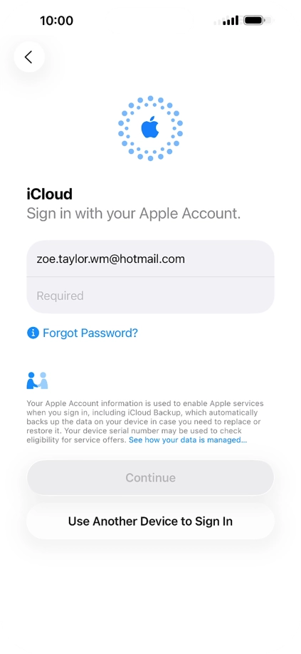 Press Required and key in the password for your Apple Account. Press Required and key in the password for your Apple Account.