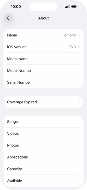Your phone's software version is displayed next to iOS Version.