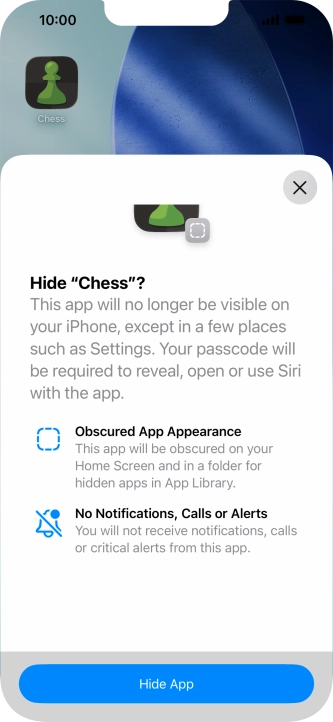 Press Hide App. Press Hide App.