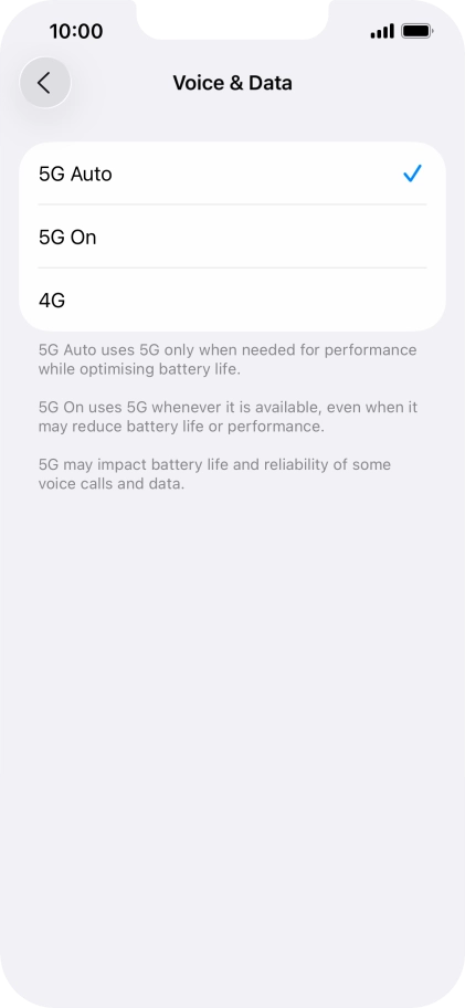 To turn on automatic switch between 5G and 4G, press 5G Auto.