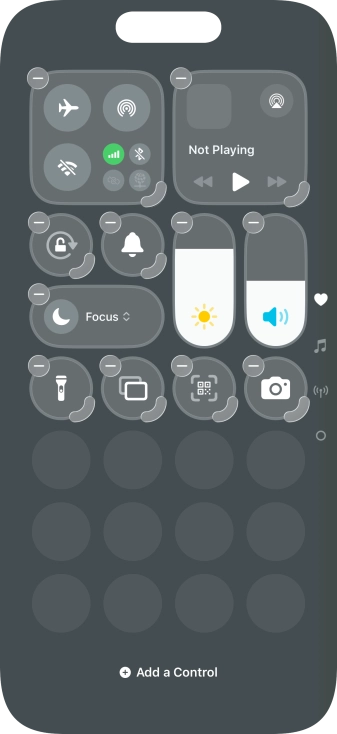Press Add a Control and follow the instructions on the screen to add the required function to Control Centre.