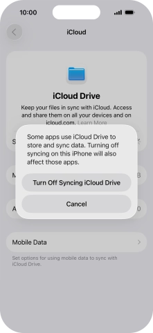 If you turn off the function, press Turn Off Syncing iCloud Drive.