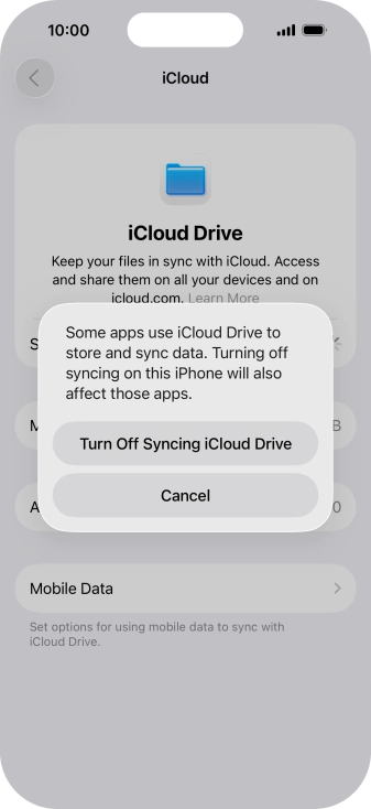 If you turn off the function, press Turn Off Syncing iCloud Drive.