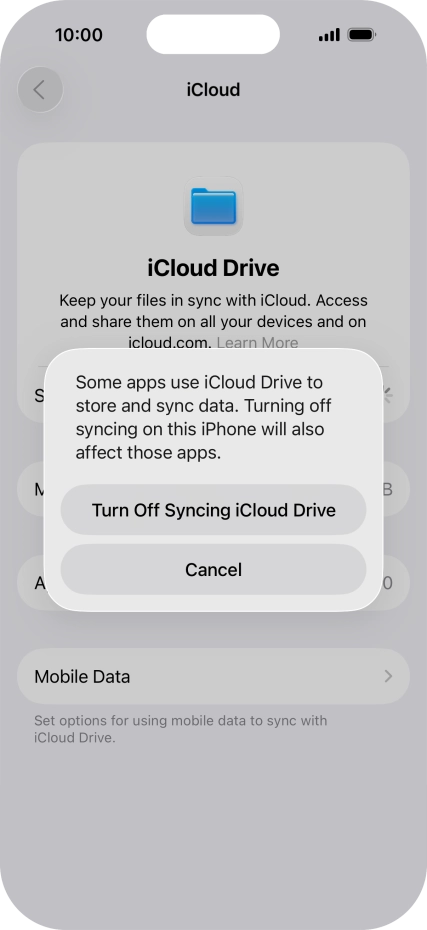 If you turn off the function, press Turn Off Syncing iCloud Drive.