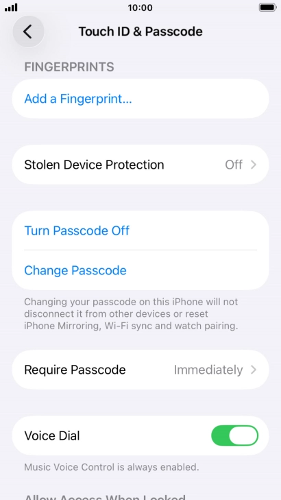 Press Turn Passcode Off and key in the phone lock code.