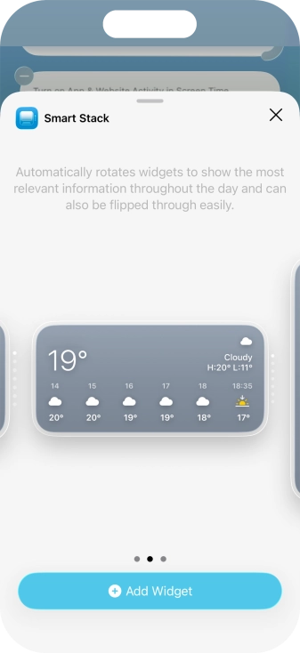 Slide your finger right or left on the screen to select the required widget size.