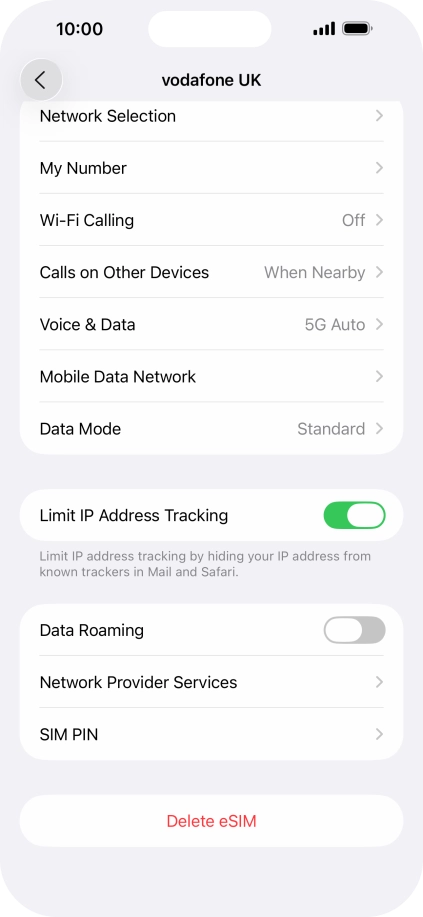 Press Delete eSIM and follow the instructions on the screen to delete your eSIM.